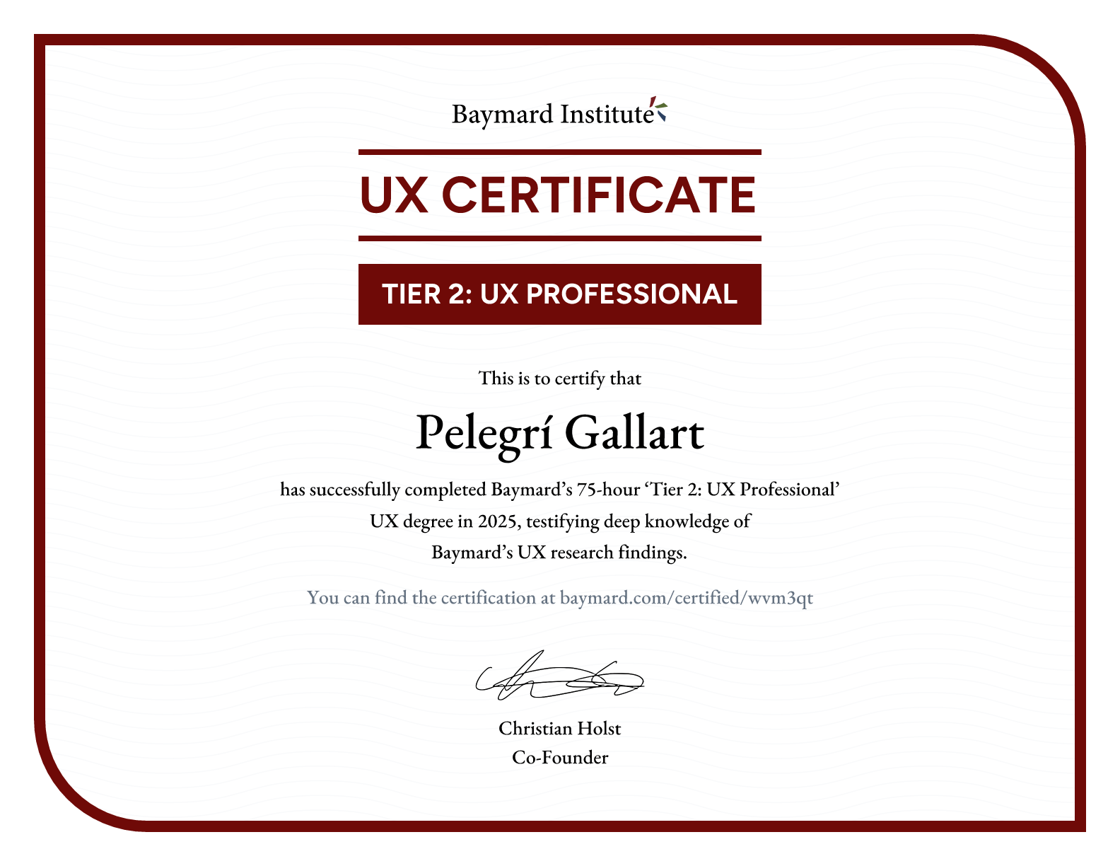 Pelegrí Gallart’s certificate